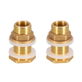 Brass Connector, 2PCS Male 1/2 Inch Female 3/8 Inch Soild Brass Water Tank Connector Theaded, Brass Connector for Fitting Accessories Water Tank Water Hose Inlet and Outlet Drain