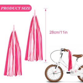2Pcs Kids Bike Handlebar Streamers Tassels Gradient Pink Scooter Bicycle, Tricycle Handle Bar Grips, Bike Bell Accessories, Colorful Ribbons for Kids and Girls Boys