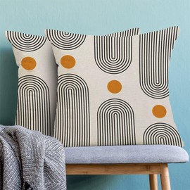 Boho Mid Century Pillow Covers 20x20 Inch Set of 2, Abstract Simple Sun Arch Decorative Throw Pillowcase Boho Modern Outdoor Farmhouse Cushion Cover for Sofa Couch Bed Living Room Decor