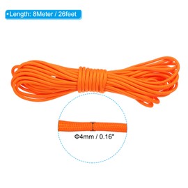 PATIKIL 26ft Reflective Guyline Camping Paracord 4mm Tent Cord Guyline Rope for Camping Tent Tarp Hiking Nylon Paracord Rope Orange