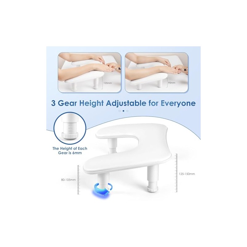 Manicure Arm Rest for Nails Tech: U-shaped Adjustable Nail Armrest
