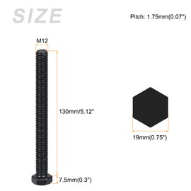 METALLIXITY Hex Bolts (M12-1.75x130mm) 4Pcs, 8.8 Grade Carbon Steel Fully Threaded Black Oxide, Coarse Thread UNC Hex Head Screw Bolt - for Furniture Repair