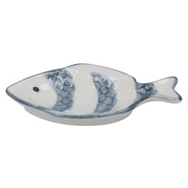 Gisela Graham Nautical Fish Shaped Trinket Dish, Grey Stripe, 11cm