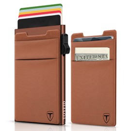 TOYFID Minimalist Wallet RFID Protection Card Holder Pop Up Wallet Slim Credit Card Holder with Coin Pocket, brown, Modern
