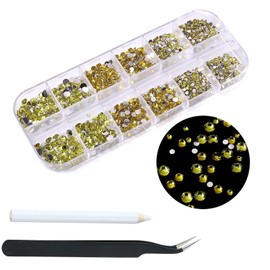 1500pcs Gold Flatback Rhinestones 3 Sizes Glass Yellow Crystal Diamonds for Nail Art Eye Jewels Crafts Clothes Shoes Make up Round with Tweezers and Picking Pen for Women Girls Manicure…