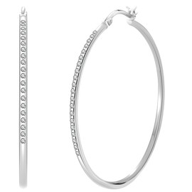 PABBEU Sterling Silver Hoop Earrings for Women Sparkly Large Rhinestone Hoop Earrings Big 925 Sterling Silver Rhinestone Hoops Earring Hypoallergenic Cubic Zirconia Earring for Women 30/50/70mm
