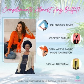 SHU-SHI Womens Sheer Shrug Tie Top Open Front Cardigan Lightweight Knit Brown