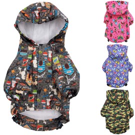 for Small Pet Cat Dog Raincoat Hoodie Coat Waterproof Rain Jacket Rainwear (M: Length - 14", Grey)