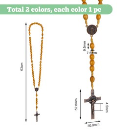 SUPERFINDINGS 2 Pcs Rosary Wood Beads Necklaces Medal Crucifix Beaded Necklaces Christianity Rosary Necklaces Handmade Wooden Rosary for Men Women