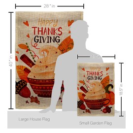 Ornament Collection Thanks Burlap Garden House Flag Kit Fall Thanksgiving Turkey Give Gobble Pumpkin Season Autumntime Cornucopia Decoration Banner Small Yard Gift Double-Sided, Made in USA