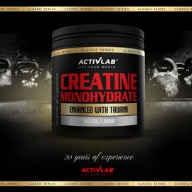 Activlab Creatine Monohydrate | 300g | 50 Servings | Natural Aroma | Taurine | Creatine Monohydrate | Strength and Endurance | Powder | for Bodybuilders and Athletes | 3 x Laboratory Tested |