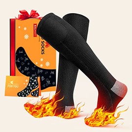 Balhvit life Upgraded Two Sides Heated Socks for Men Women, Up to 12 Hour Heating Socks-Rechargeable Electric with 3 Heat Settings, Washable Warm Winter Cotton Thermal Hunting Camping, Black (STWZ03)