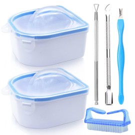 6 Pcs Nail Tool Set, 2 Nail Art Makeup Remover Soaking Bowls, 2 Nail Planers, 1 Cuticle Fork, 1 Salon Brush Suitable for Nail Art Tool Nail Salon (Blue)