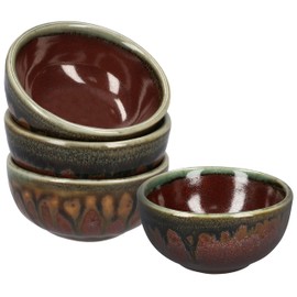 MAKOLO Ceramic Soy Sauce Dish Small Dipping Bowls, 3 in, Set of 4 (Reddish Brown)