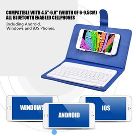 ELIATER Portable Bluetooth Keyboard with Leather Case Cover with for 4.5''-6.8'' iOS, Android and Windows Smart Phones, Detachable with Kickstand