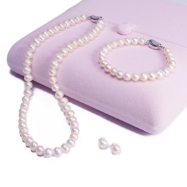YONGMAN AAA+ Quality Freshwater Cultured Pearl Necklace Set Includes Stunning Bracelet and Stud Earrings and Luxury Gift Box Jewelry Set for Women
