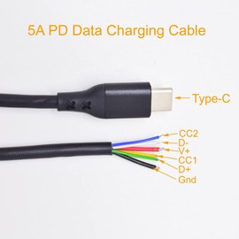 ELNONE 2PCS Type-C USB C Male Pigtail 6 Wires PD Power Cable 1 FT/30CM 5A Fast Charge 6 Wires CC1 CC2 Pigtail Wire for DIY Cable