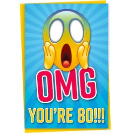 Funny 80th Birthday Card for Friend, OMG You're 80 Screaming Emoticon, Getting Old Card, Sister Birthday Card, Brother Birthday Card, Card for Him or Her
