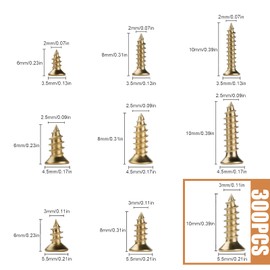 TXXATX Pack of 300 Wood Screws M3 x 10 mm Countersunk Screws Colour Gold Screws Wood Cross Head Screws Small Flat Head Screws Self-Tapping Screws with Countersunk Head for Office Equipment Wooden