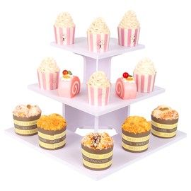 WEITELAI 3 Tier White Display Shelves for Vendors, Tiered Display Stand Portable for Shop Retail Display Stand for Cupcake, Soap, Candles, Glasses, Crafts, Jewellery, Farmers Market Display Stand