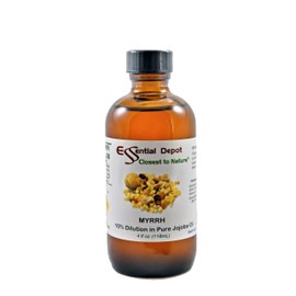 Myrrh Essential Oil 10% Dilution in Jojoba - 4 fl oz - Essential Oil Protective Amber Glass Bottle with a Safety Sealed phenolic Screw Cap