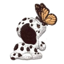 IRON ON APPLIQUE Small Dalmatian Dog with Butterfly 2-1/2" x 3-1/4"