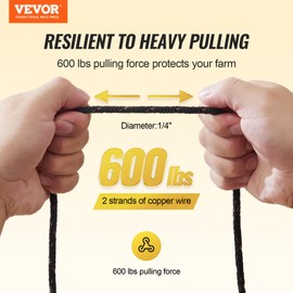 VEVOR Electric Fence Wire, 1000Ft 305M Portable Polywire, 1/4" Diameter 2 Copper Strands for Reliable Conductivity and Rust Resistance, Fencing Rope Line for Horse, Cattle, Livestock