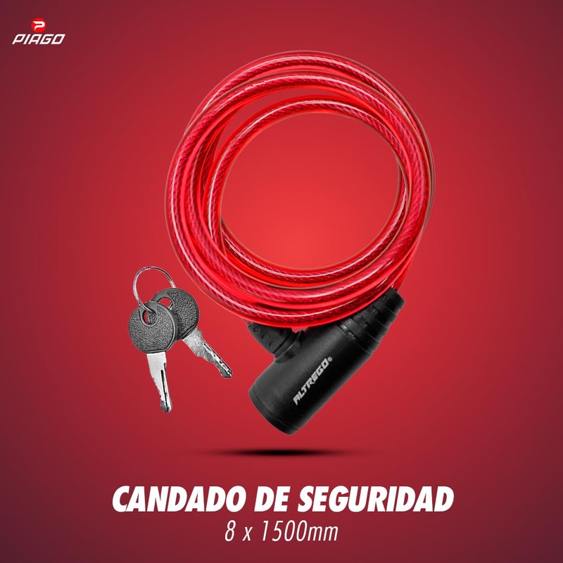 Candado Llave Cadena Para Bicicleta Alta Seguridad 8x1500mm (Rojo)