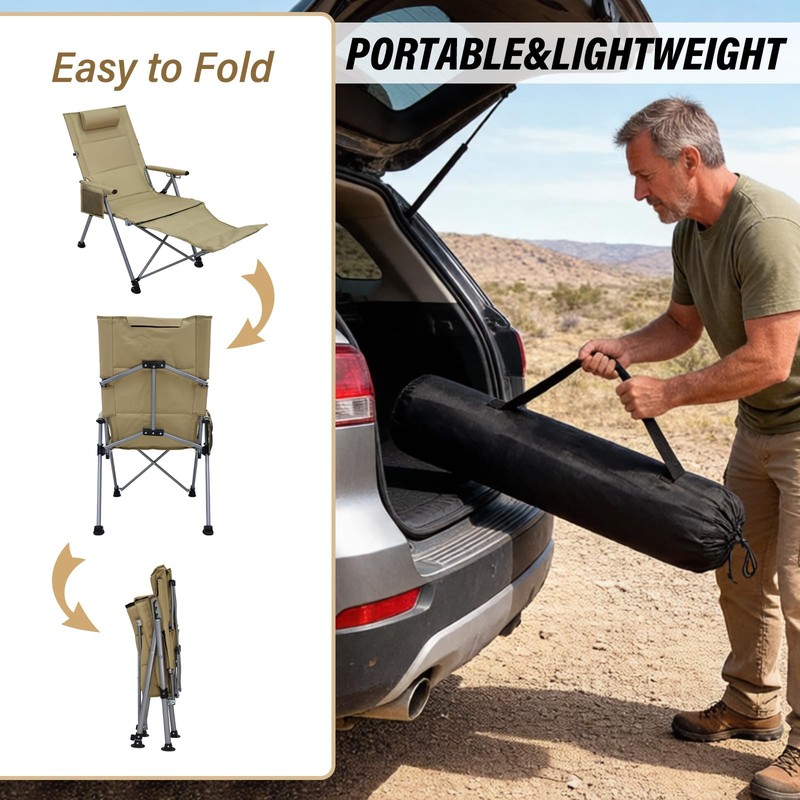 BDL Reclining Camping Chair with Foot Rest, Adjustable Back, Heavy