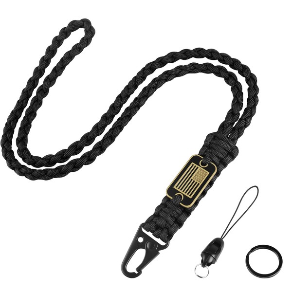 MDSXO Paracord Key Lanyard for Men Black Neck Lanyard for
