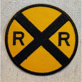 Railroad Crossing Road Sign Embroidered Patch Iron-On Train Railway RR Xing Emblem