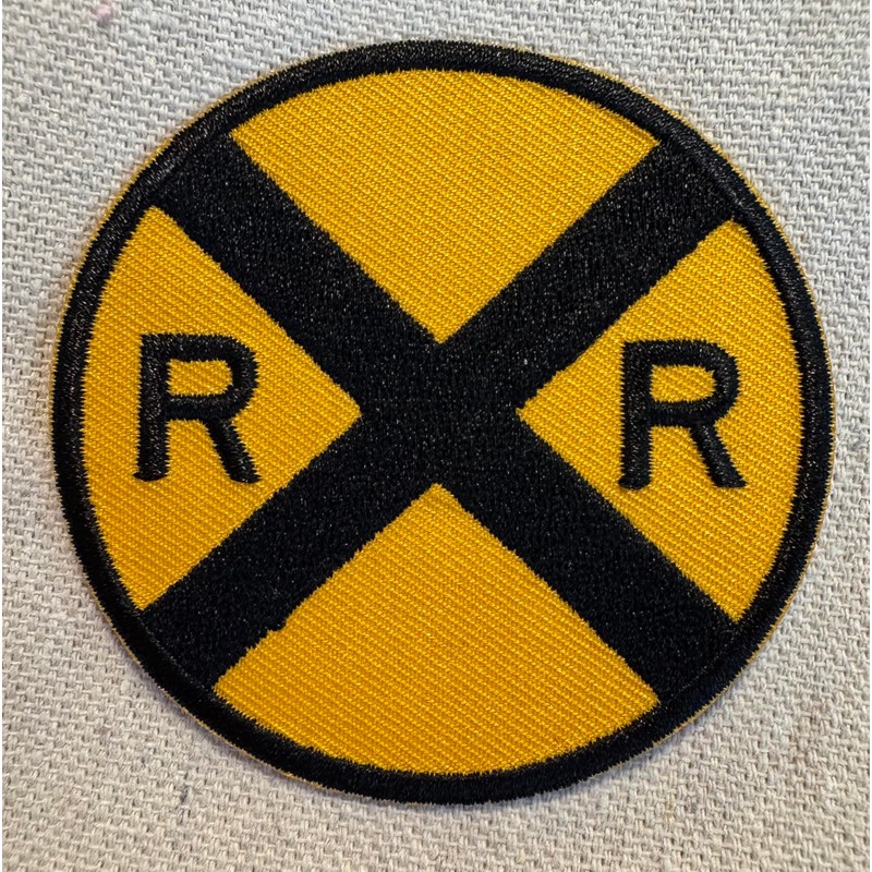 Railroad Crossing Road Sign Embroidered Patch Iron-On Train Railway RR