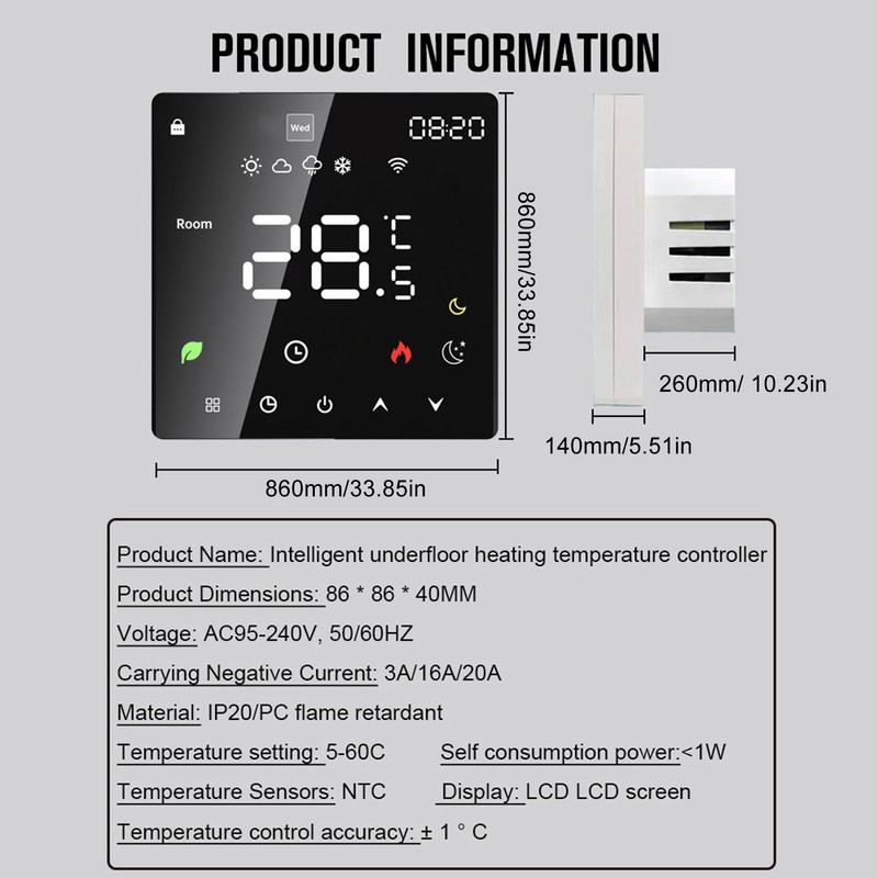 LCD Display Intelligent Temperature Controller Electric Water Heating Device Thermostat