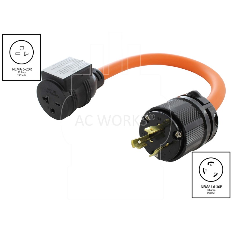 AC WORKS L6-30P 30-Amp 250-Volt Locking Plug to NEMA 6-20R