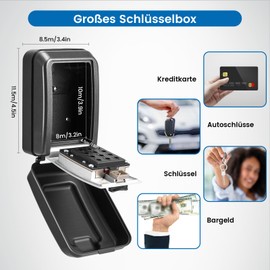 Key Safe with Number Code Outside, 12 Digit Key Safe, Outdoor Waterproof Key Saver, Weatherproof Key Box for Outdoors, Home, Car, Office, Garage, School