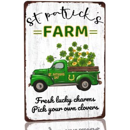 Metal Tin Sign-St. Patrick's Farm Fresh Lucky Charms Pick Your Own Clovers Sign Irish St Patricks Day Party Decoration Rustic Plaque for Farmhouse Home Kitchen Cafe Bar Signs 8x12 Inch