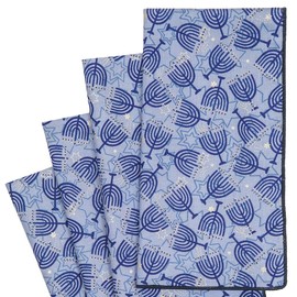 Cloth Napkins, Happy Hanukkah Decor with Menorah Jewish Stars, Judaica Party Table Decor Ideas 100% Cotton Linen Napkins, Blue Table Linens 18" Set 12