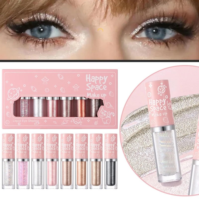 8 Colours Liquid Glitter Eyeshadow Makeup Set, Metallic Glitter Durable