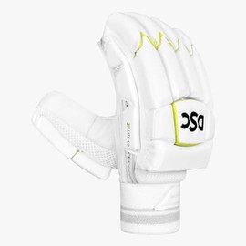 DSC Xlite 4.0 Batting Gloves | Color: White | Size: XS.Junior Right Hand | Material: Leather | Airflow Gusset for Ventilation | Supple Leather Palm | Light Weight Foam Finger