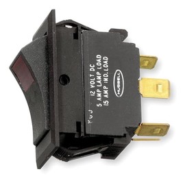 Hubbell Wiring Systems MR123LRSP Lighted Red Rocker Switch, Single Pole, Double Throw, On/Off/On, 12 VDC, Black