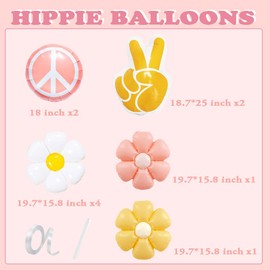 Two Groovy Hippie Peace Sign Daisy Flower Wildflower Balloons Boho Theme Decor One Groovy Baby 5 Five Is a Vibe Birthday 70s Retro Peace Out Single Digits Young Wild And Three Party Decorations Girl