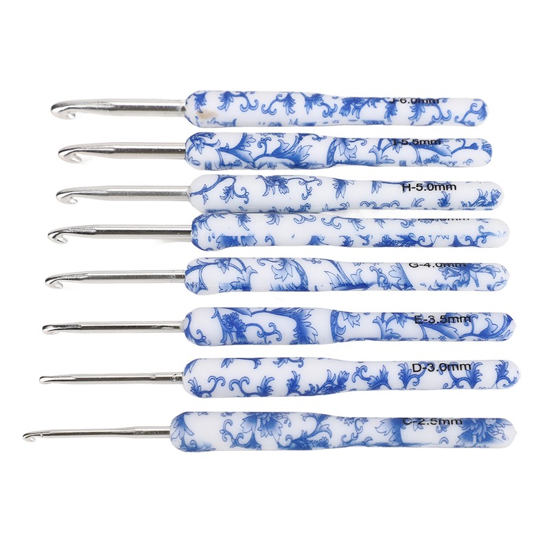 8pcs Crochet Hook Set Blue White Porcelain Printing Hand Polished