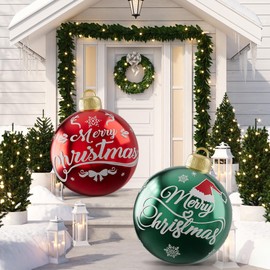 2Pcs 24 Inch Inflatable Christmas Ball Giant PVC Xmas Inflatable Decorated Ball, Outdoor Inflatables Ornaments Christmas Hangable Blow up Ball for Christmas Yard Porch Lawn Tree(Graphic Style, 2Pcs)