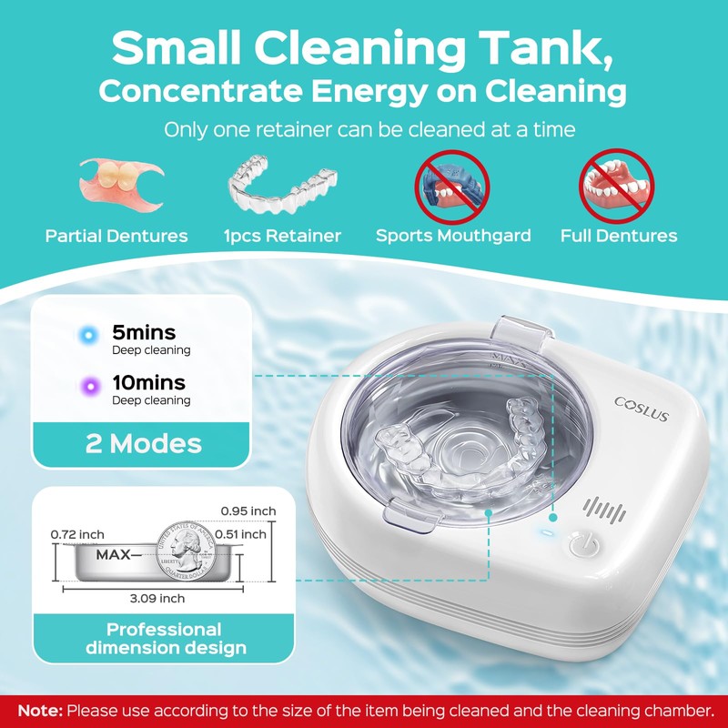 Sonic Retainer Cleaner Machine, Rechargeable Compact Portable Design