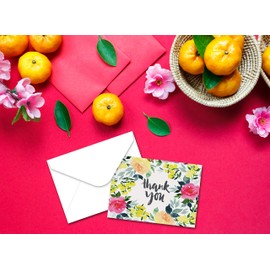 Thank You Cards with Envelopes (100 Pack), 4 Cover Designs, Blank Inside, by Better Office Products, All Occasions, Baby Showers, Graduation, and Weddings, Floral Collection, 100 Pack