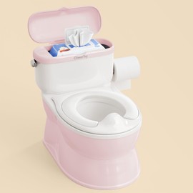CheerTry 2-in-1 Toddler Potty Training Toilet - with Detachable Training Seat, Realistic Flushing Sound for Boys & Girls Ages 1-3 with Wipes Storage, Toilet Paper Holder