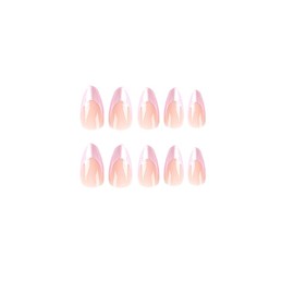 Pink Fake Nails Star Design Fake Nails Almond Fake Nails Medium Fake Nails Glossy Fake Nails Daily Wear False Nails for Women and Girls 24 Pcs