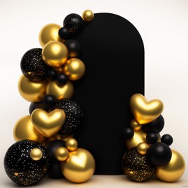 LIROCORA 7.2Ft Black Wedding Arch Cover, Spandex Fitted Arch Backdrop Cover for Photography, Round Top Chiara Stand Cover for Party Ceremony Birthday Baby Shower Anniversary Decoration