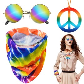 Aurasky Hippie Accessories Hippie Costume Accessories, 60s Outfit 70s Accessories, Hippie Clothing with Retro Glasses Necklace Hippie Headband for 60s 70s 80s Party Accessories