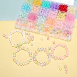 Beads Bracelet Making Kit, Girls' Lovely Bracelet Necklace Jewelry Making Kit, DIY Bulk Acrylic Gradient Bead Girls' Birthday Gift DIY Craft for Girls